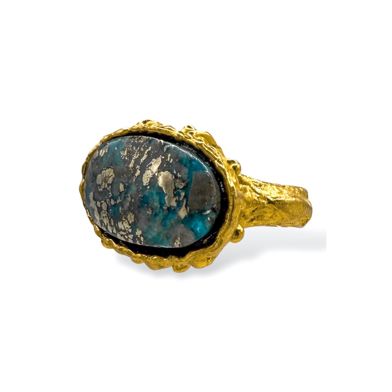 Made in the Deep South 1970s Turquoise Ring Size 6.5 18kt Gold Plated Ring