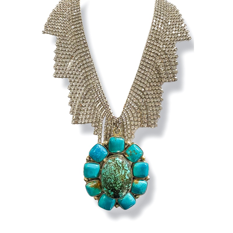 Made In The Deep South 1960s Turquoise 1970s Fringe Collar Necklace
