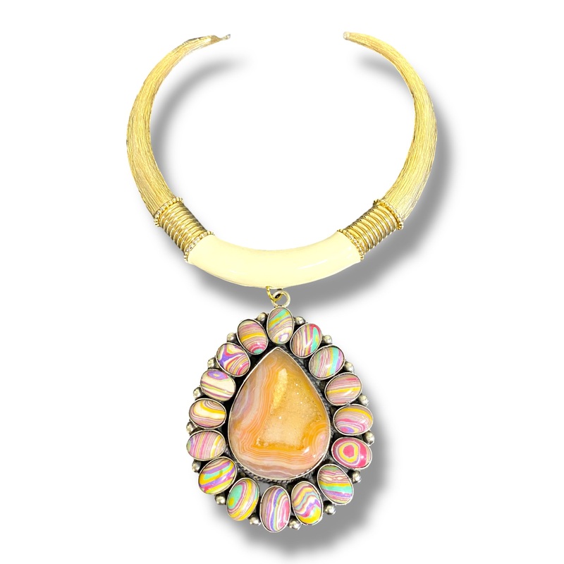 Made In The Deep South 1970s Druzy Quartz and Agate 1960s Choker Necklace