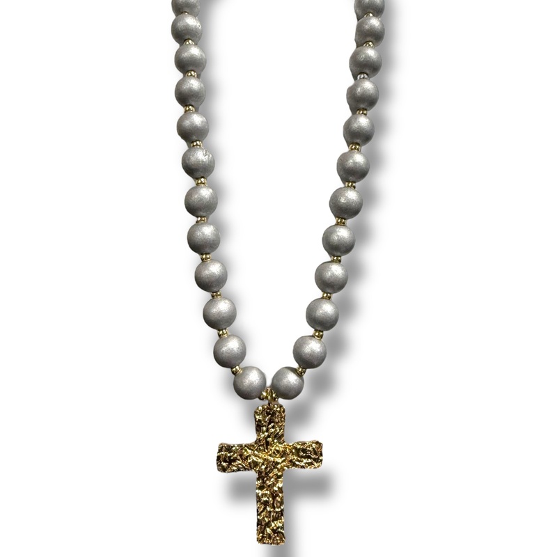 Feeling New Cross Wood Ball Necklace