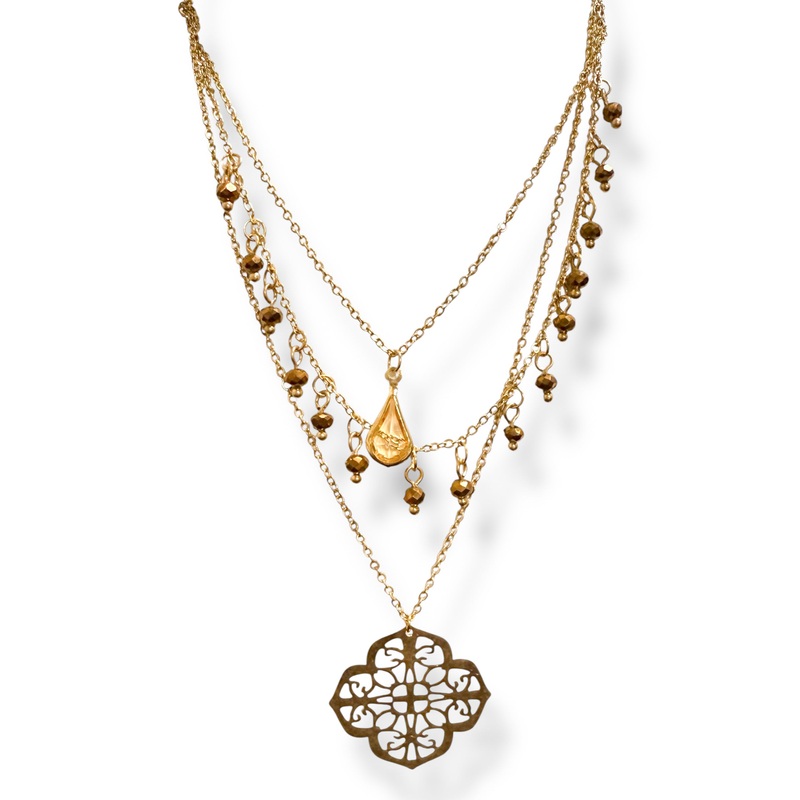 Meant to Be Worn Gold and Brown Beaded Layered Necklace