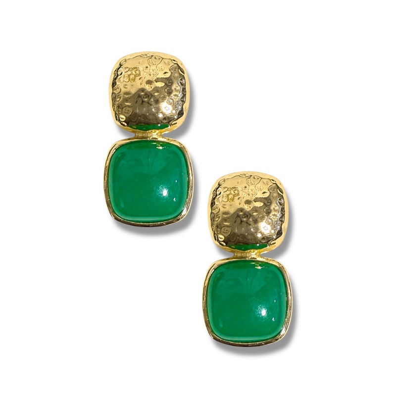 On The Move Green Square Drop Earrings