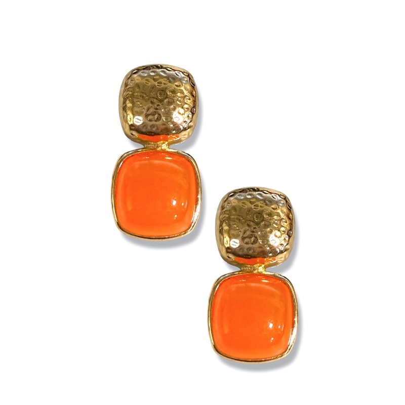 On The Move Orange Square Drop Earrings