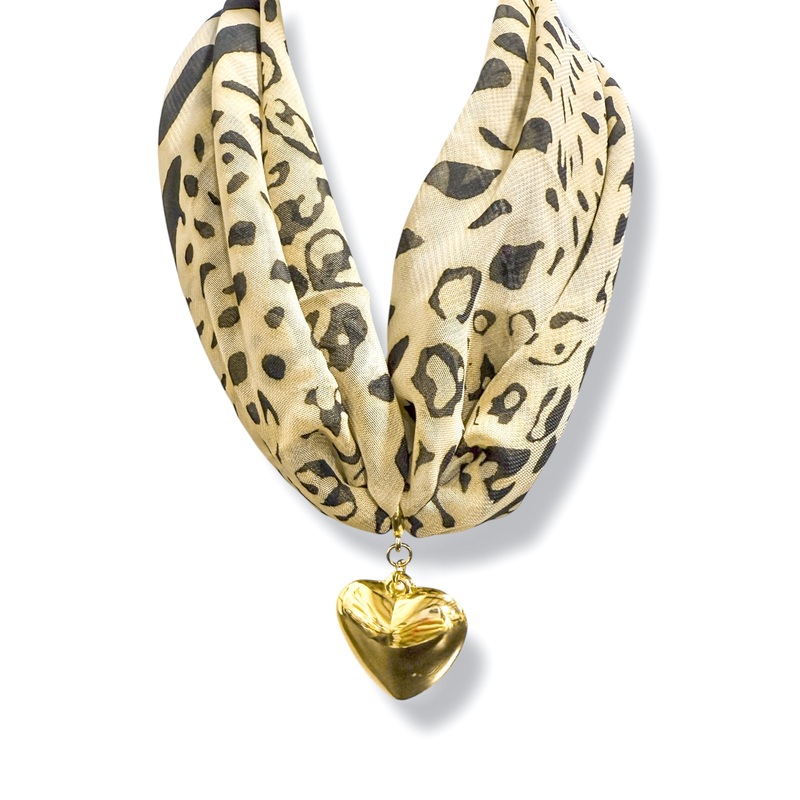 Turn It Up Gold Heart Leopard Scarf Necklace