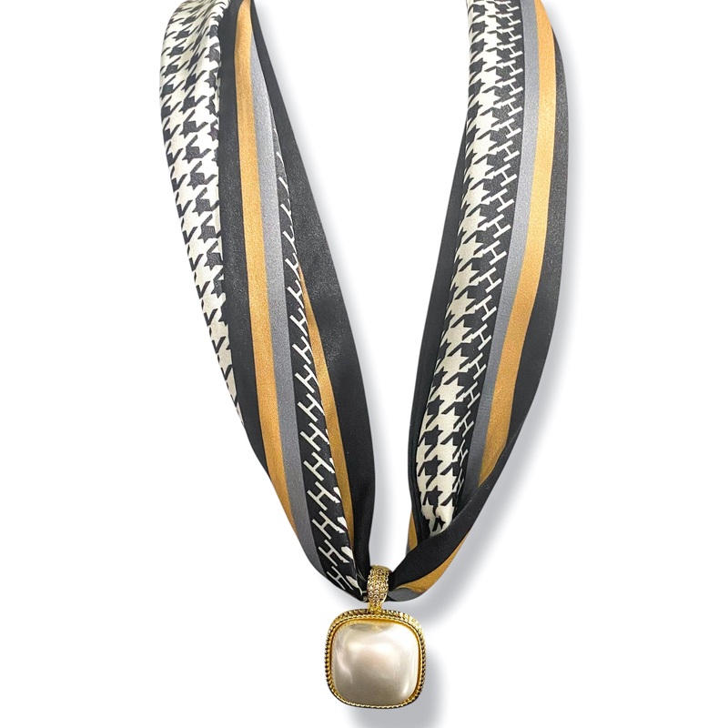 Virtue Jaylen Black Houndstooth Scarf Necklace
