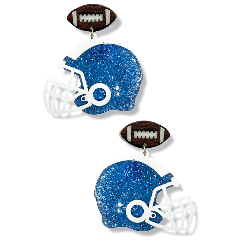 Down Set Hut Blue Football Helmet Earrings