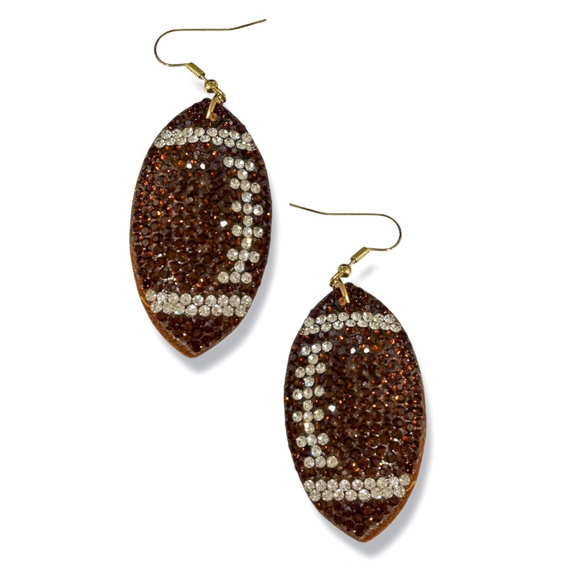 Football Crystal Earrings|Brown/Clear
