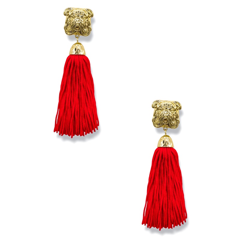 Go Dawgs Tassel Earrings|Red