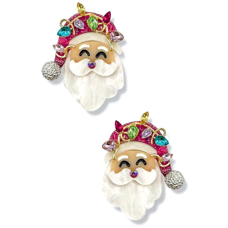 Rockin’ Around Pink Santa and Light Bulb Earrings