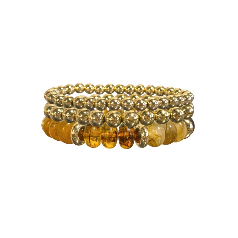 Run the Show Light Brown and Gold Beaded Bracelet Set