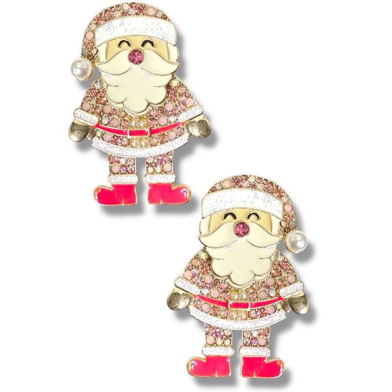 Under the Tree Pink Glitter Santa Claus Earrings