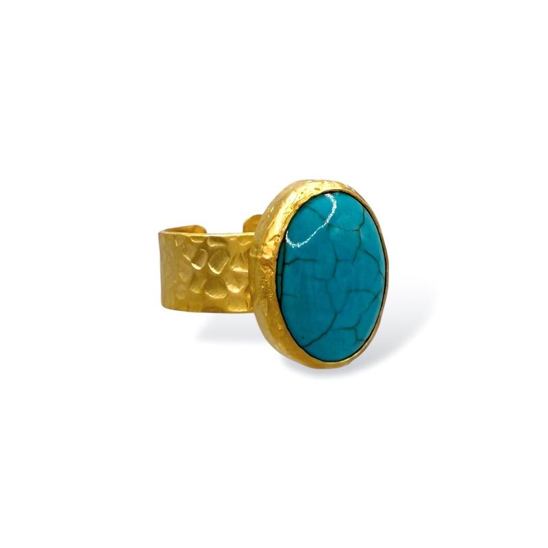 Virtue Thea Chunk Turquoise Bezel Adjustable Ring
