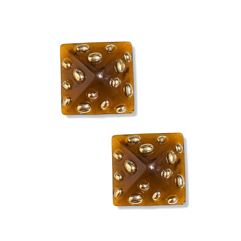Brown and Gold Square Earrings