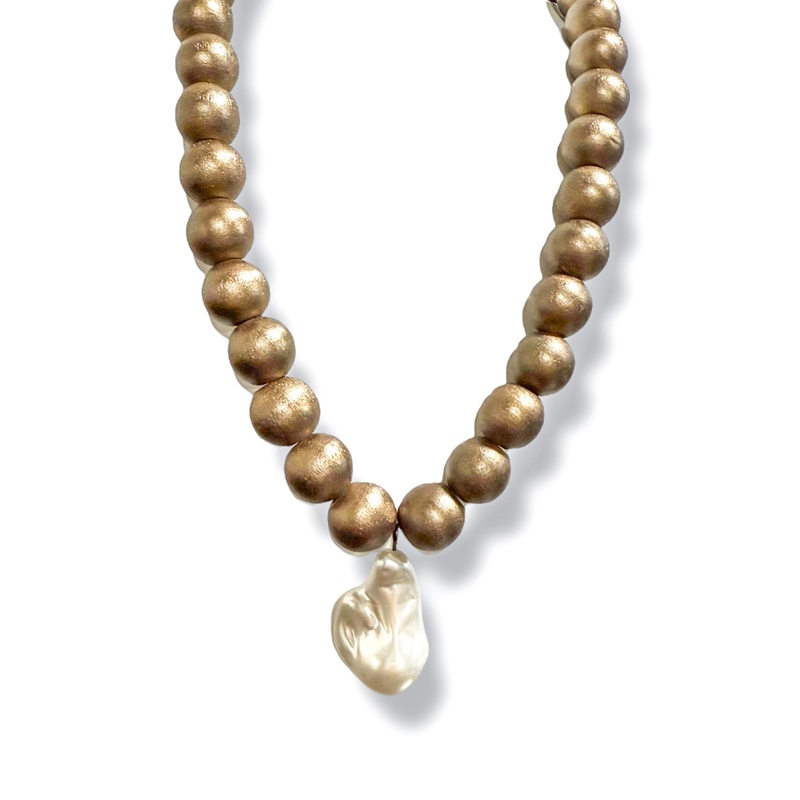 Good to Know Bronze Wood and Baroque Pearl Necklace