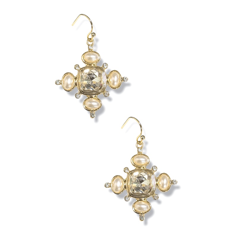 Julia Clear Glass Stone and Pearl Earrings