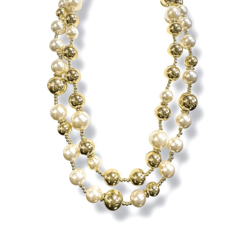 Kiley Layered Cream and Gold Metal Ball Necklace