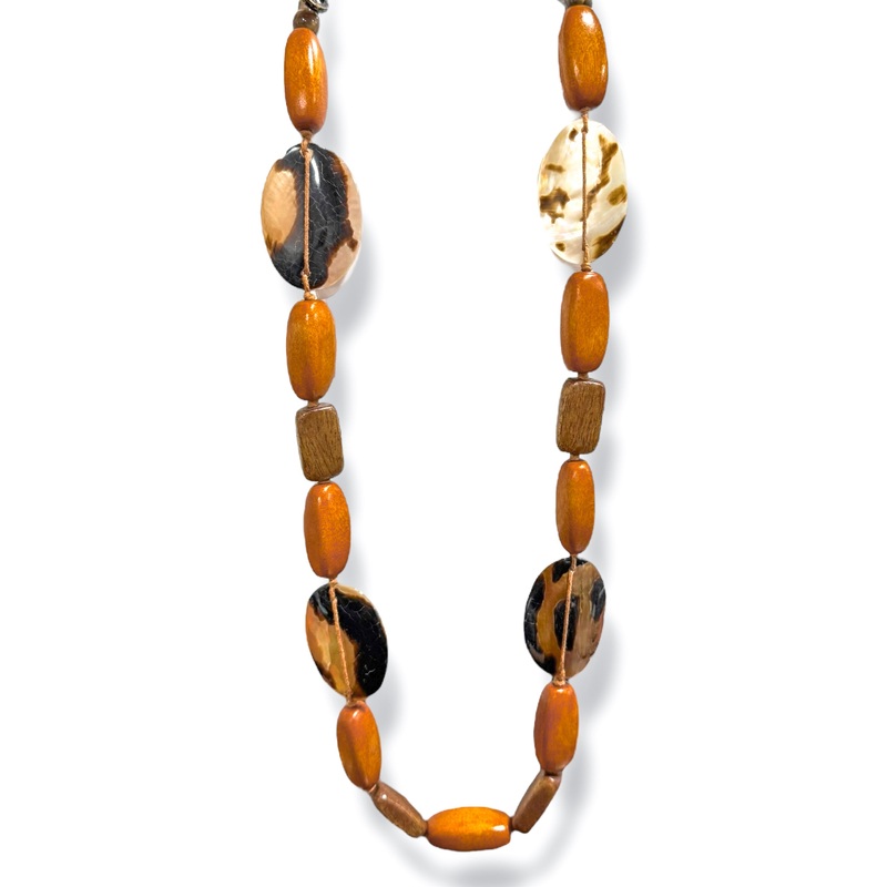Not Enough Oval Shell and Wooden Brown Necklace
