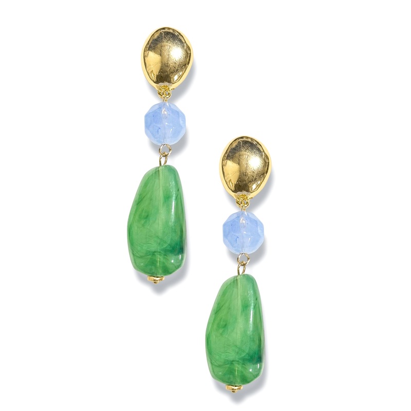 On The Trial Linear Green and Light Blue Stone Earrings