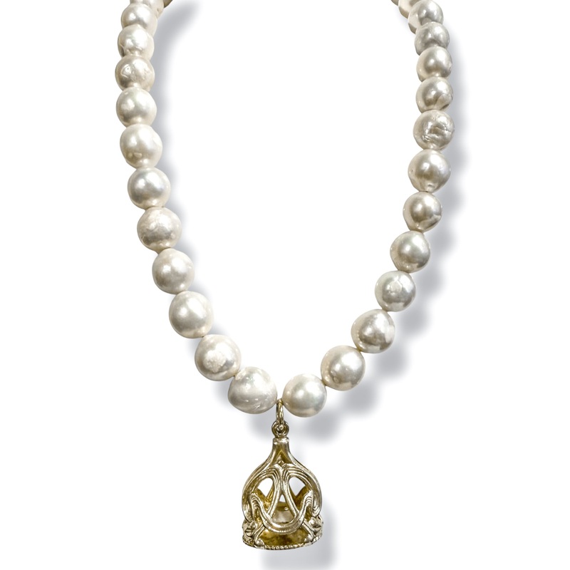 Made in the Deep South 1960s Watch Fob Baroque Pearl Necklace