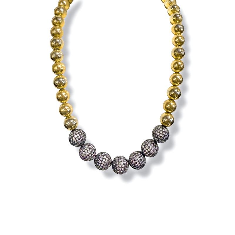 Made in the Deep South Pave Crystal Beads 1950s Gold Beaded Necklace