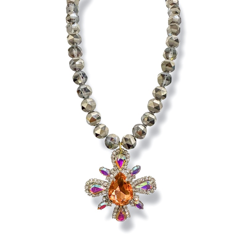 Made in the Deep South 1960s Brooch 1970s Crystal Glass Necklace