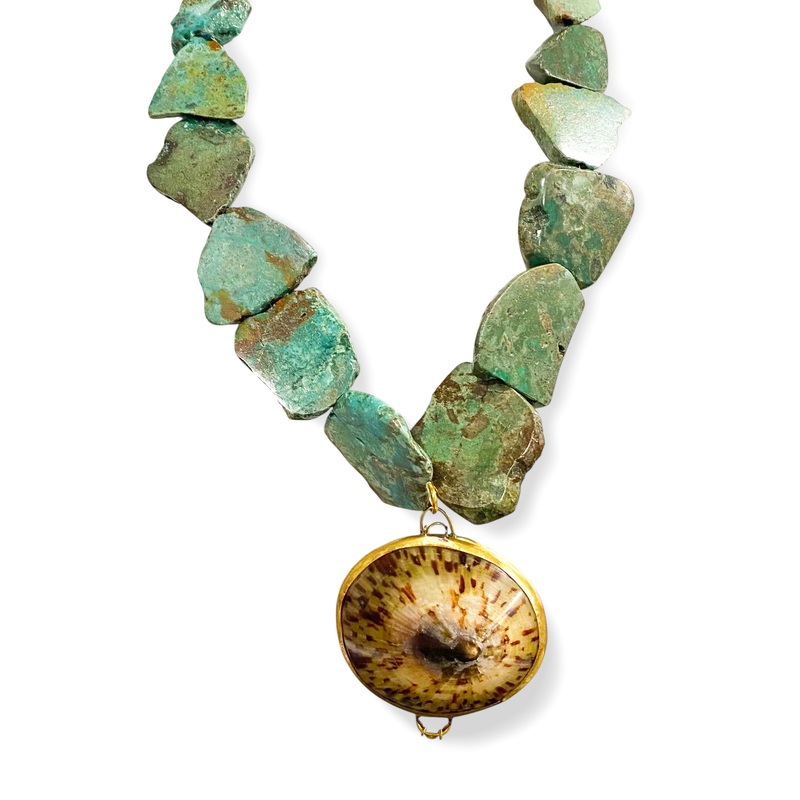 Made in the Deep South 1960s Shell Coin Purse 1960s Turquoise Bead Necklace