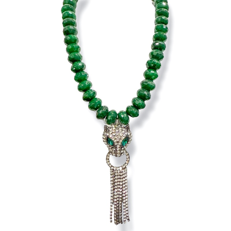 Made In The Deep South 1970s Brooch 1960s Faceted Jade Bead Necklace