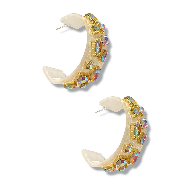 Around Town White Abalone Hoop Earrings