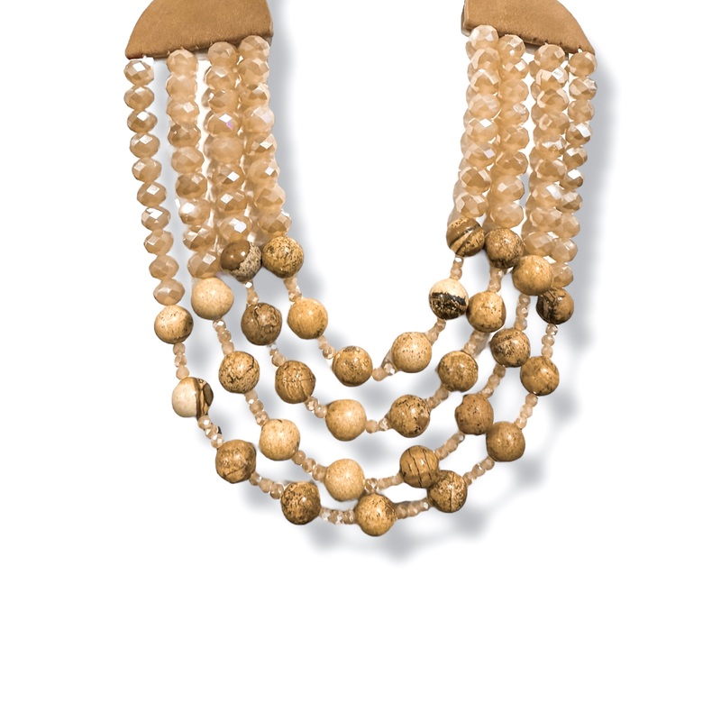High Roller Brown Glass & Stone Layered Statement Necklace