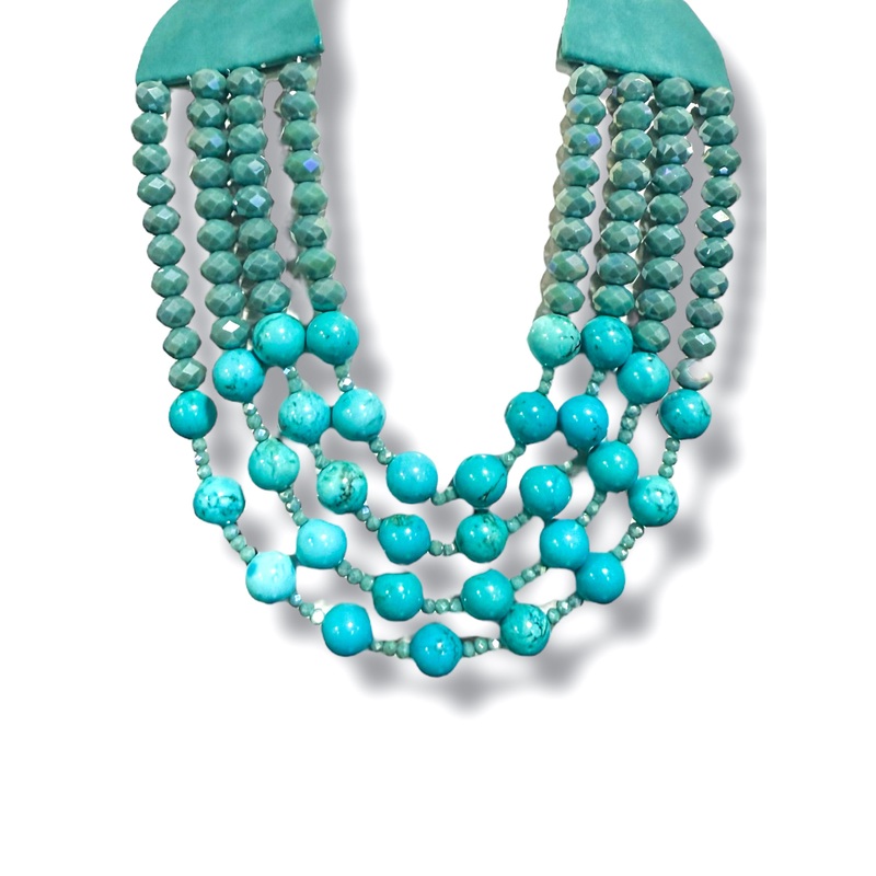 High Roller Turquoise Glass & Stone Layered Statement Necklace