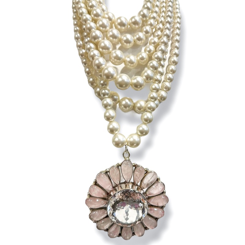 Made in the Deep South 1970s Rose Quartz & Quartz 1950s Pearl Necklace