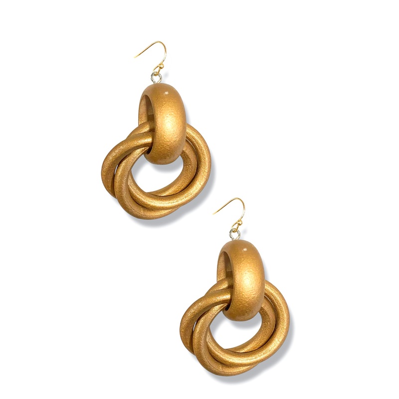 Just In Time Brown Wood Door Knocker Earrings
