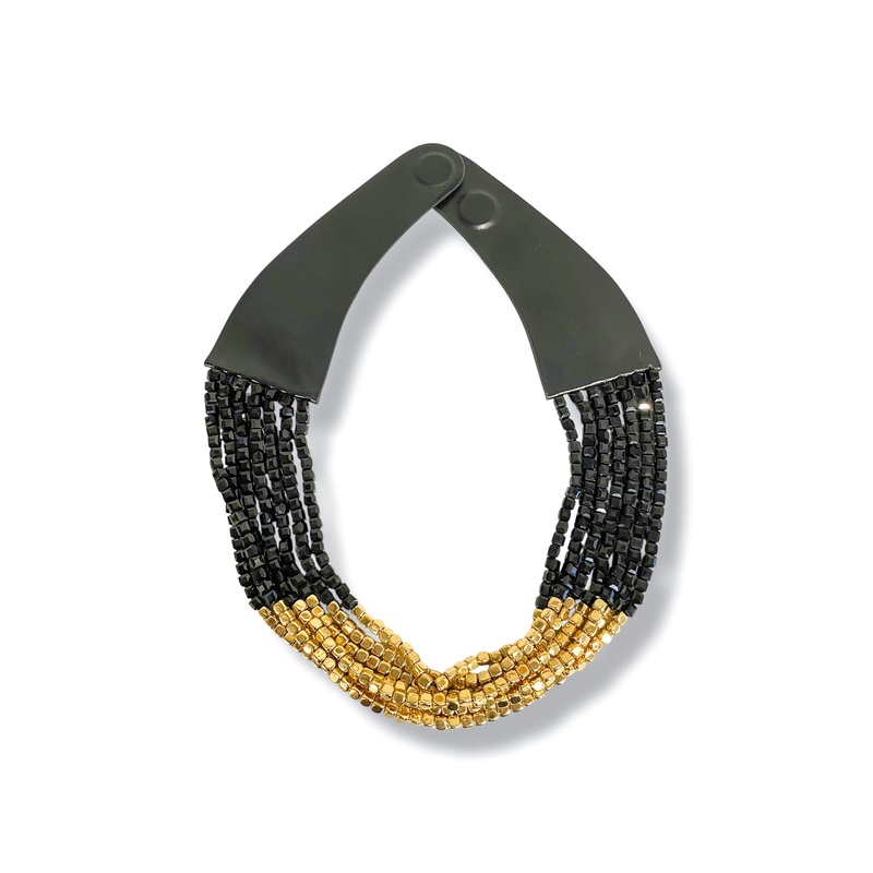 Needed Proof Black/Gold Cube Shaped Bead Layered Necklace