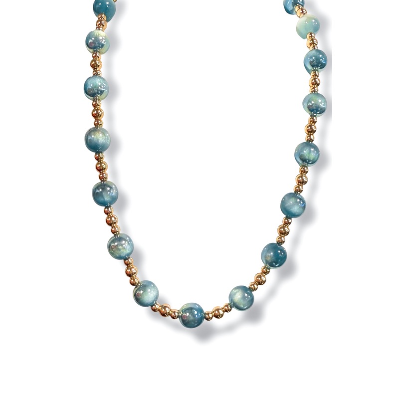 Behind The Scene Blue and Gold Bead Necklace