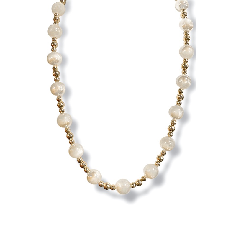 Behind The Scene White and Gold Bead Necklace