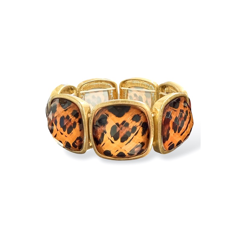 Ella Leopard Epoxy Square Stone Statement Stretch Bracelet