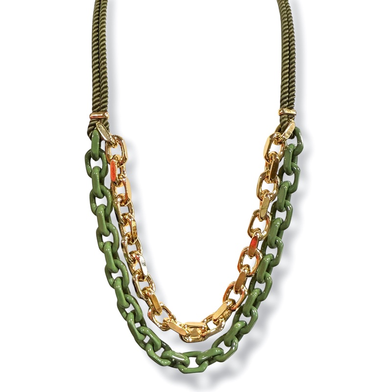 Part Of Me Olive Layered Chain & Cord Necklace