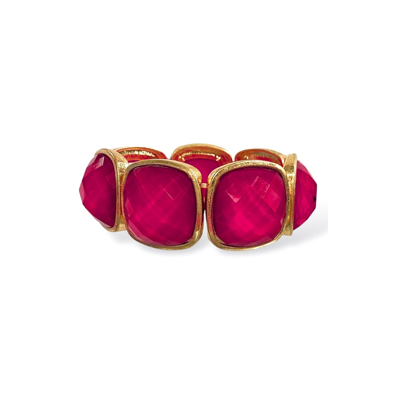 Ella Magenta Epoxy Square Stone Statement Stretch Bracelet