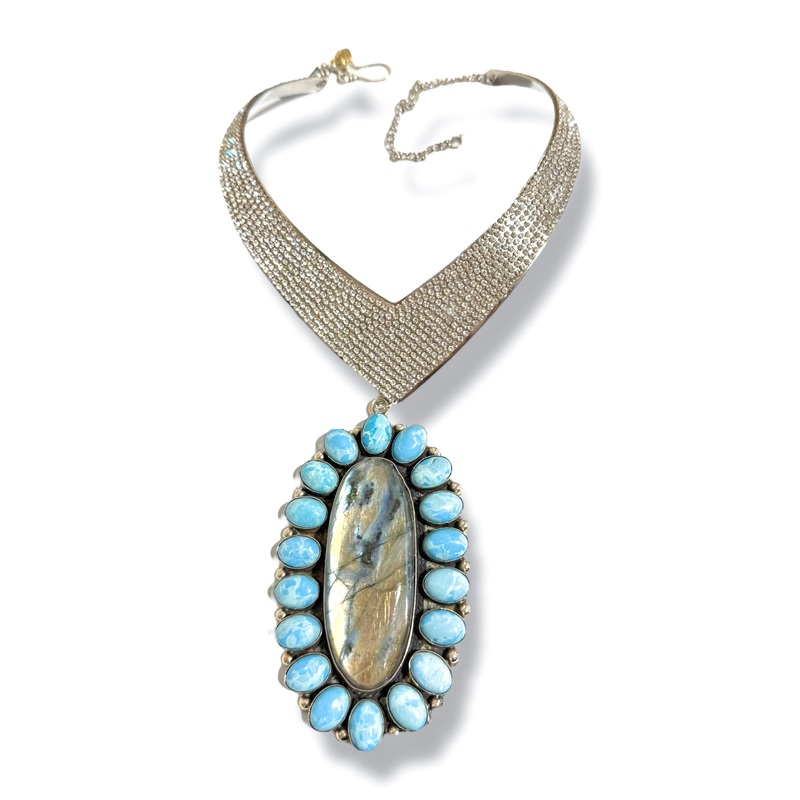 Made in the Deep South 1970s Labradorite & Agate 1970s Necklace