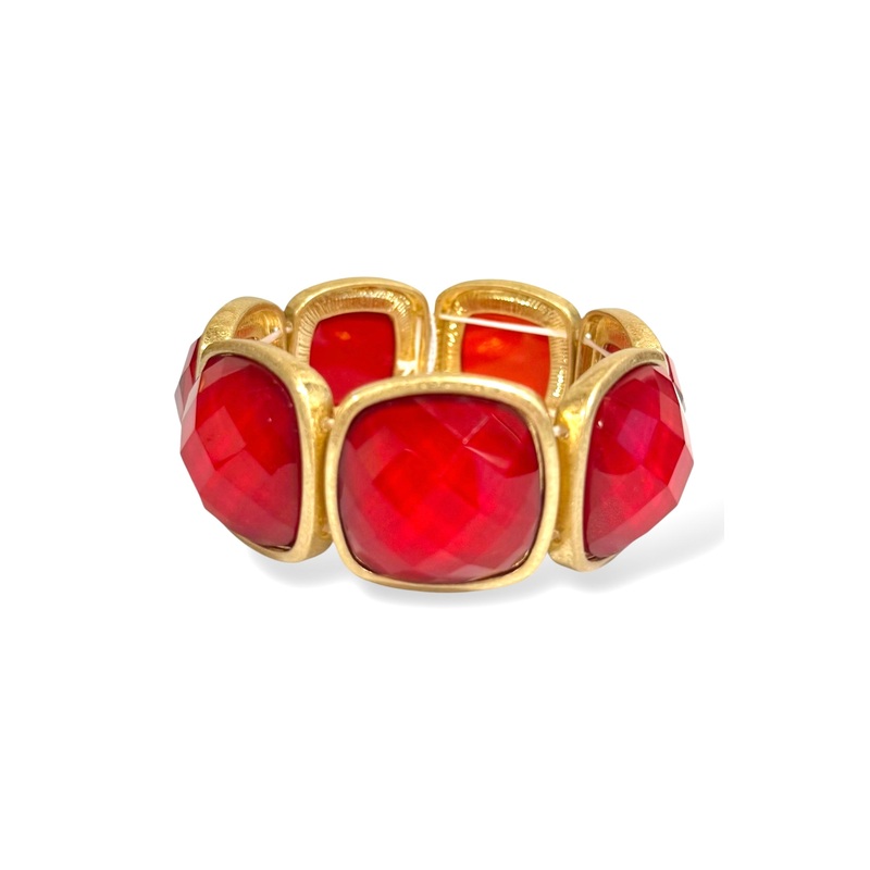 Ella Red Epoxy Square Stone Statement Stretch Bracelet