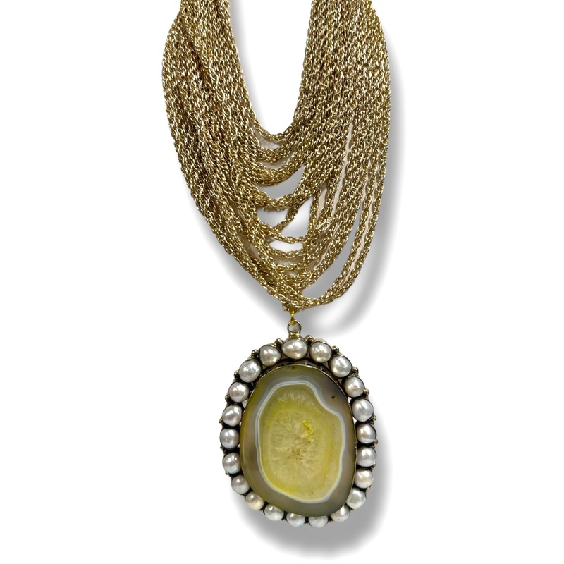 Made in the Deep South 1970s Agate & Pearls Pendant 1960s Necklace
