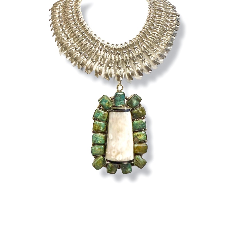 Made in the Deep South 1970s Horn & Turquoise 1950s Bib Necklace