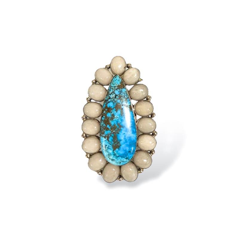 Made in the Deep South 1970s Turquoise & Agate Adjustable Ring