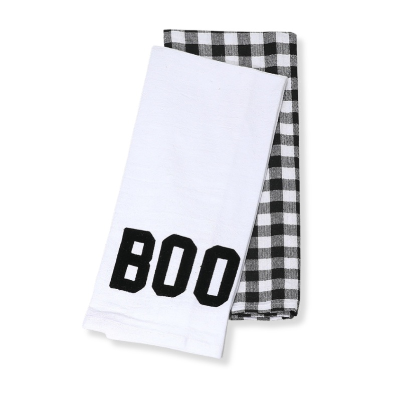 Boo Kitchen Towel Set|White/Black