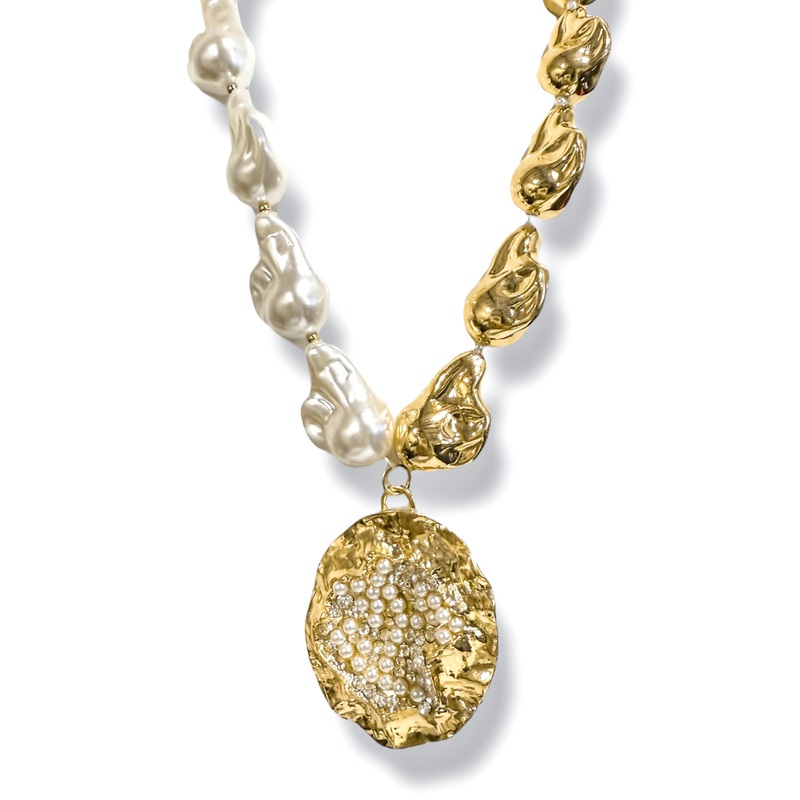 Cover Me Up Pave Round & Baroque Pearl Necklace