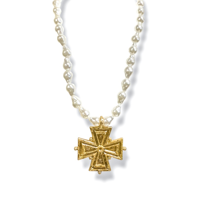 Cross My Mind Cross & Baroque Pearl Necklace