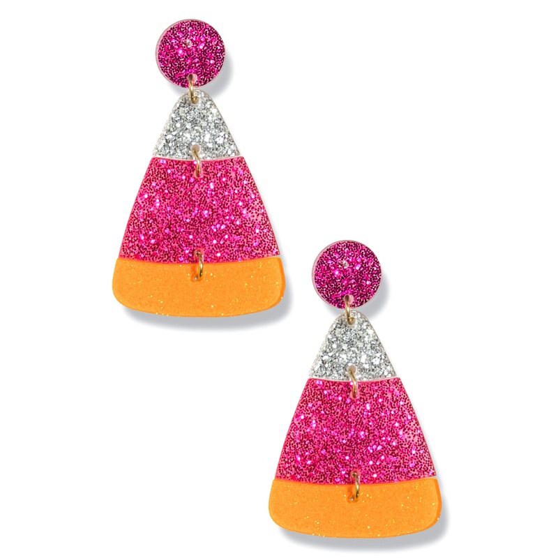 Sweet Like Candy Fuchsia Glitter Candy Corn Earrings