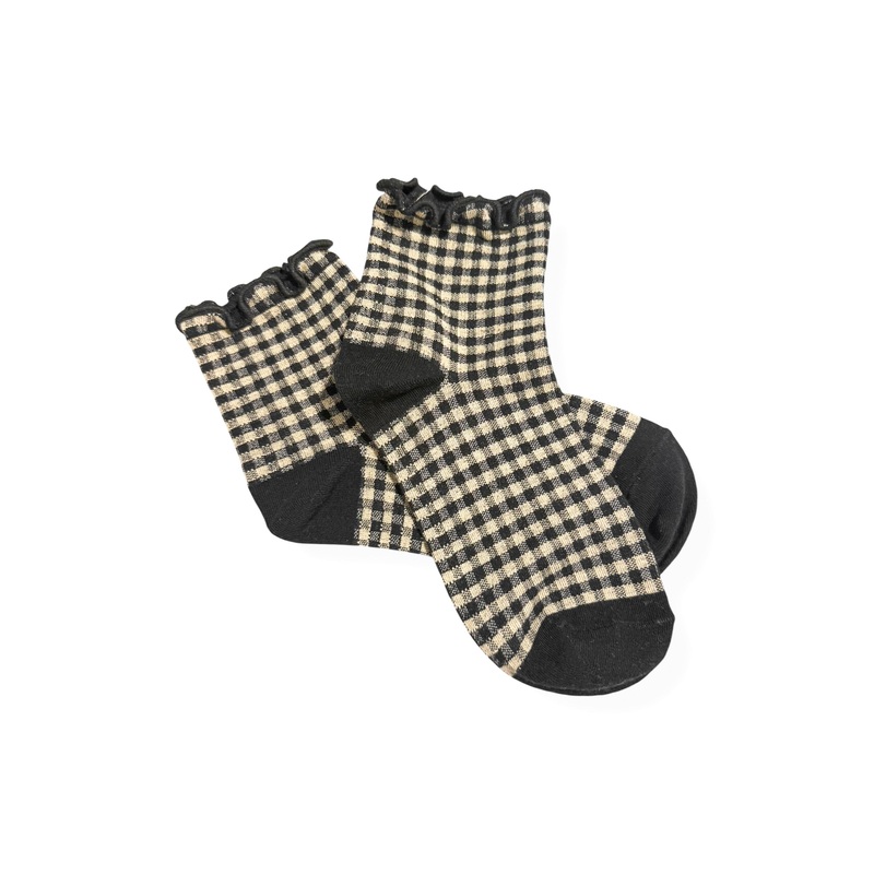 By the Fireplace Black Gingham Ruffle Ankle Socks