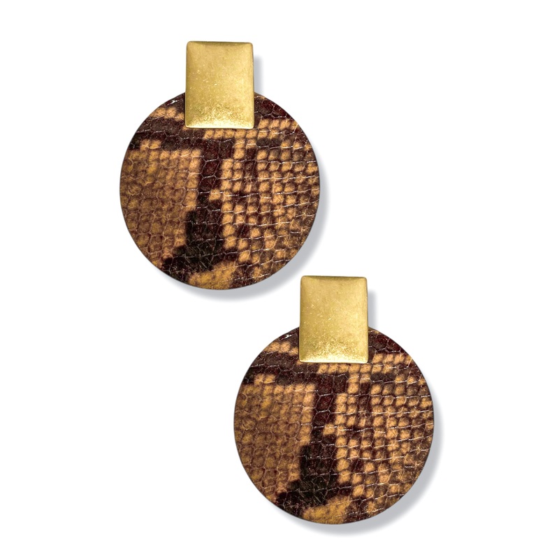 Wild Side Snake Disk Earrings|Brown Snake