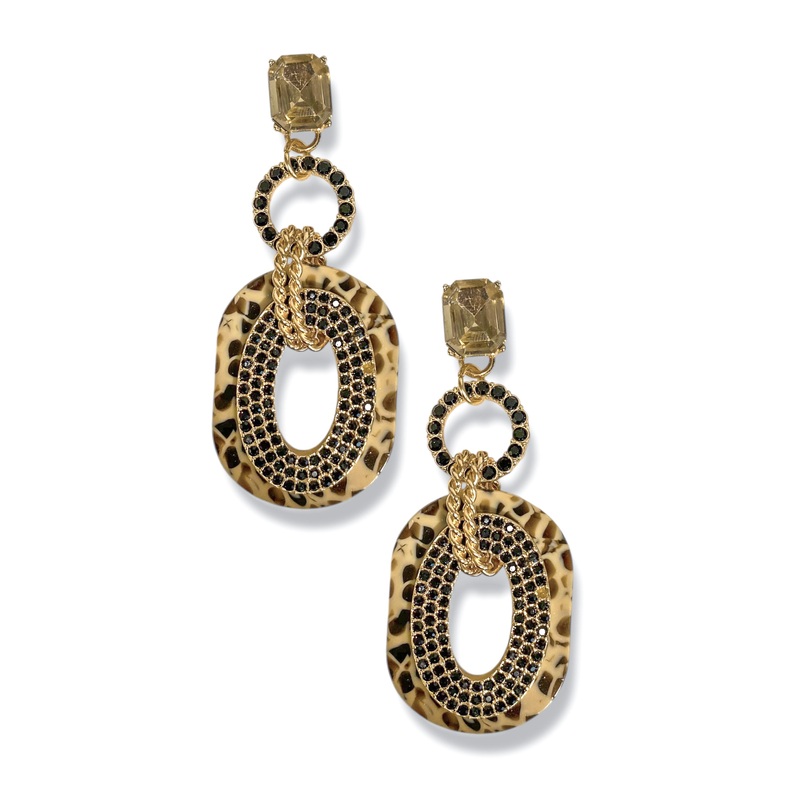 Full Heart Oval Link Earrings|Leopard